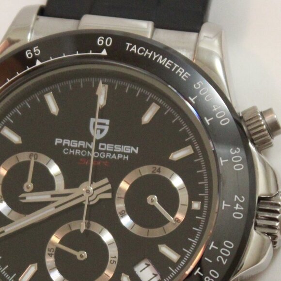 Men's Meca Quartz Chronograph Tachymeter 3 Sub-Dials Date Rubber Strap 40mm - Picture 14 of 15